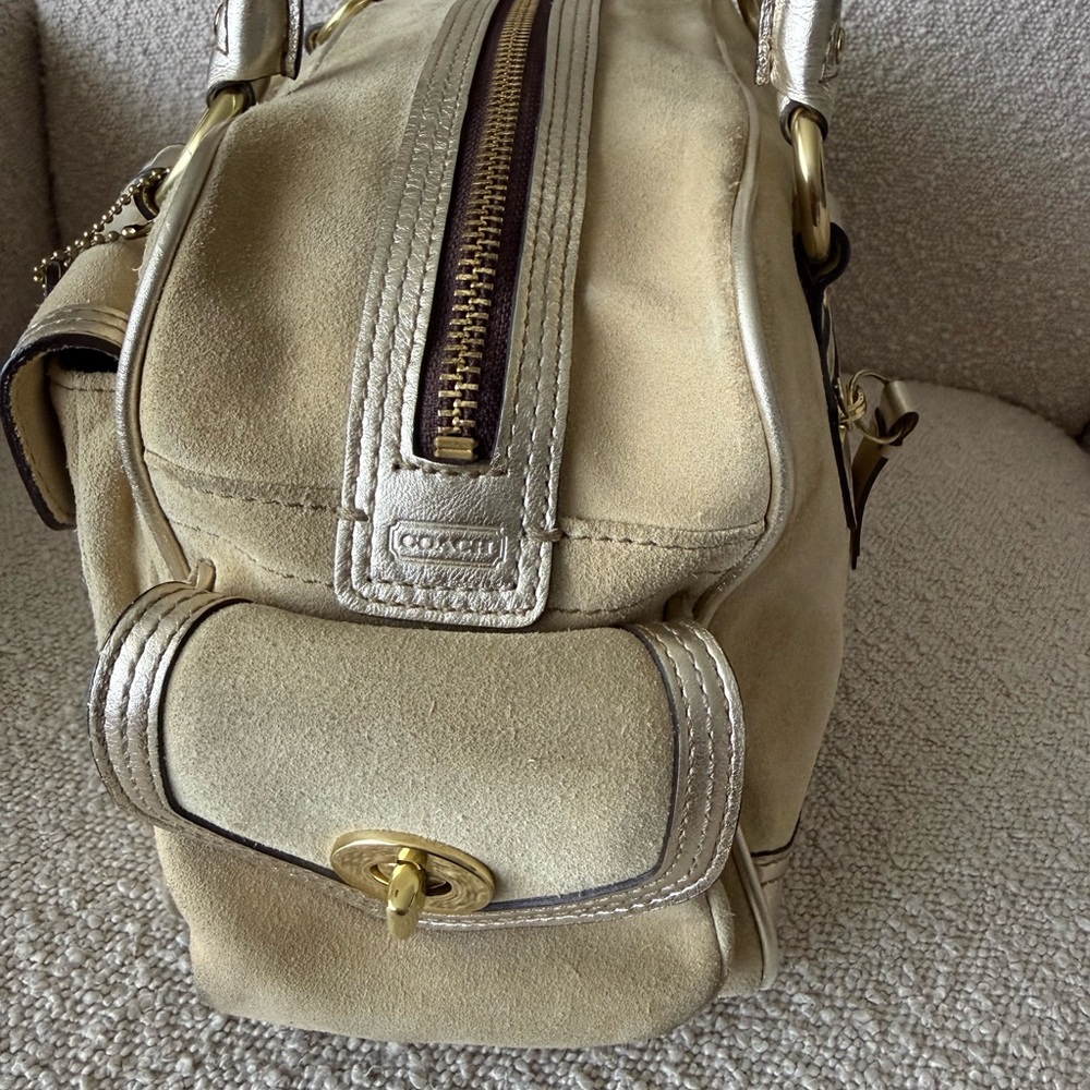 Vintage Coach Beige and Silver Suede Satchel - Picture 7 of 15